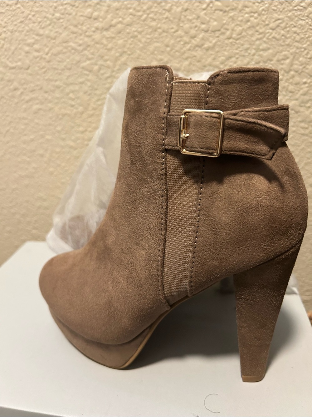 TOP Moda Taupe Suede Buckle Ankle Boot